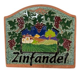 Vintage Cindy Wallace Zinfandel Hand Painted Terra Cotta Wall Art